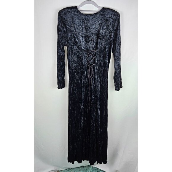 ZOE California Maxi Dress Sz Medium Vtg Black Crinkle Velvet Witchy Goth Vampire - Picture 5 of 14